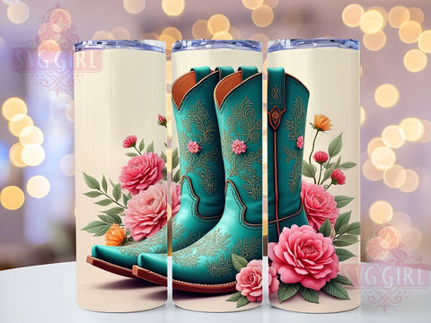 Floral Cowgirl Boots 20oz Tumbler Wrap Sublimation Design, Straight Tapered Tumbler Wrap, Country Western Tumbler Png, Instant Digital Download Sublimation SvggirlplusArt 