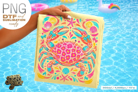 Floral Crab png, Coastal Summer Beach Design Sublimation The Vintage Signs Shop 