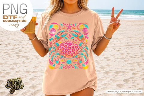 Floral Crab png, Coastal Summer Beach Design Sublimation The Vintage Signs Shop 