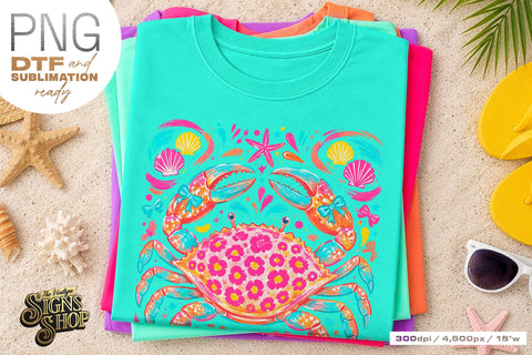 Floral Crab png, Coastal Summer Beach Design Sublimation The Vintage Signs Shop 