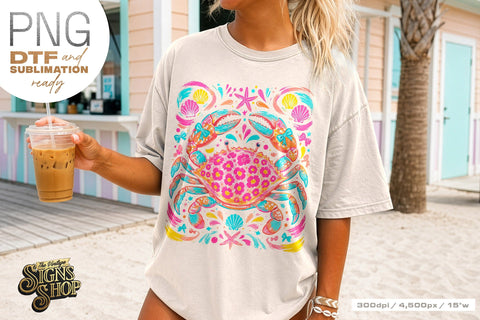 Floral Crab png, Coastal Summer Beach Design Sublimation The Vintage Signs Shop 