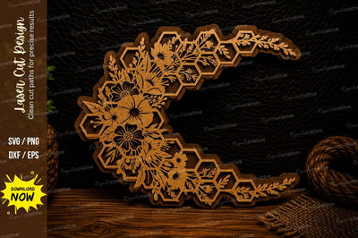 Floral Crescent Moon Laser Cut Svg Design SVG Regulrcrative 