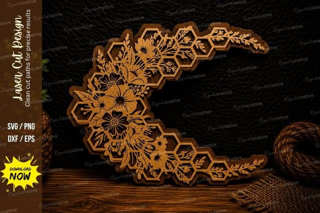 Floral Crescent Moon Laser Cut Svg Design SVG Regulrcrative 