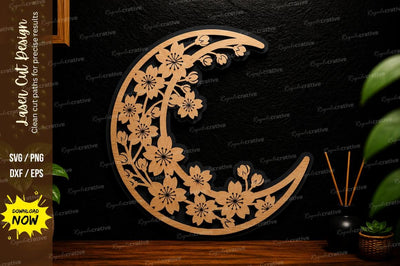 Floral Crescent Moon Laser Cut Svg Design SVG Regulrcrative 