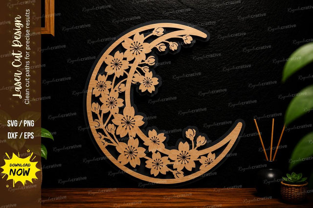 Floral Crescent Moon Laser Cut Svg Design SVG Regulrcrative 