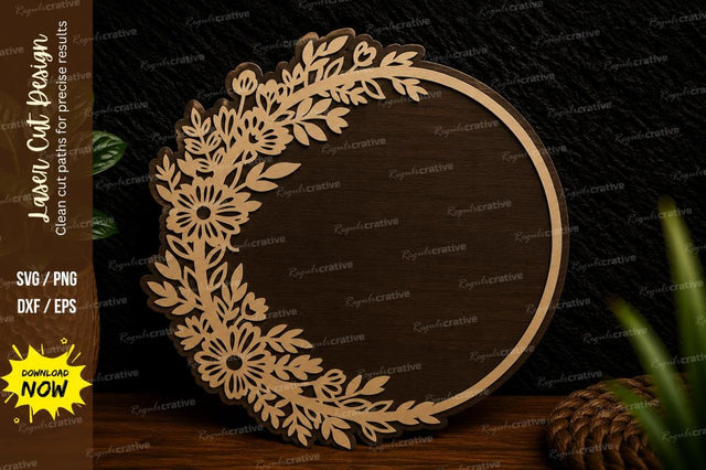 Floral Crescent Wreath Frame Laser Cut SVG Design SVG Regulrcrative 