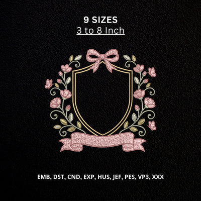 Floral Crest Frame Machine Embroidery Design – Rose Wreath Monogram Frame with Bow & Banner Embroidery File Embroidery/Applique DESIGNS PatternFeed8 
