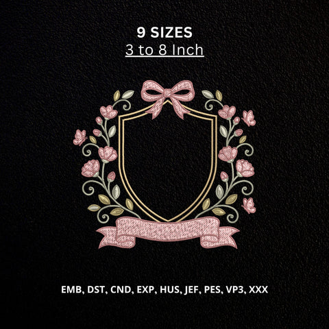 Floral Crest Frame Machine Embroidery Design – Rose Wreath Monogram Frame with Bow & Banner Embroidery File Embroidery/Applique DESIGNS PatternFeed8 