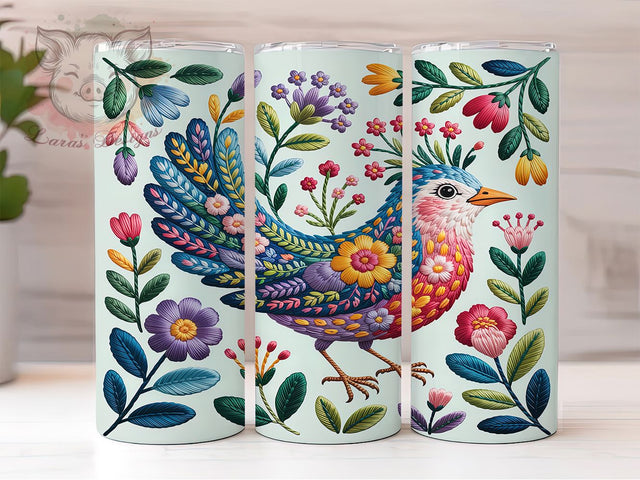 Floral Crochet Elegant Bird Tumbler, Bird with Flowers Sublimation Design, Elegant Crochet Bird Art, 20oz Holiday Tumbler, Whimsical Bird Mug, Stylish Crochet Cup, Cozy Bird Wrap Sublimation Lara' s Designs 