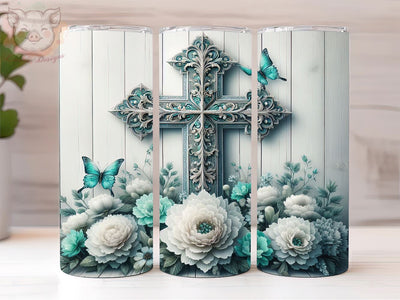 Floral Cross 20oz Tumbler Png, Straight & Tapered Tumbler Png, Christian Tumbler Png, Digital Download PNG Sublimation Lara' s Designs 