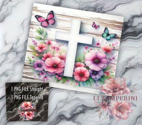 Floral Cross 20oz Tumbler Wrap PNG, Christian Tumbler Png, Straight & Tapered Tumbler Wrap, Instant Digital Download Sublimation Li Zamperini 