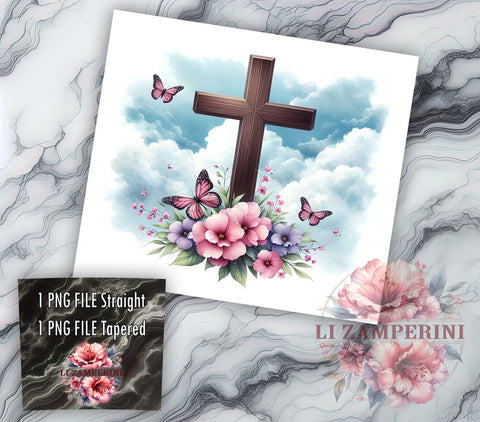 Floral Cross 20oz Tumbler Wrap PNG, Christian Tumbler Png, Straight & Tapered Tumbler Wrap, Instant Digital Download Sublimation Li Zamperini 
