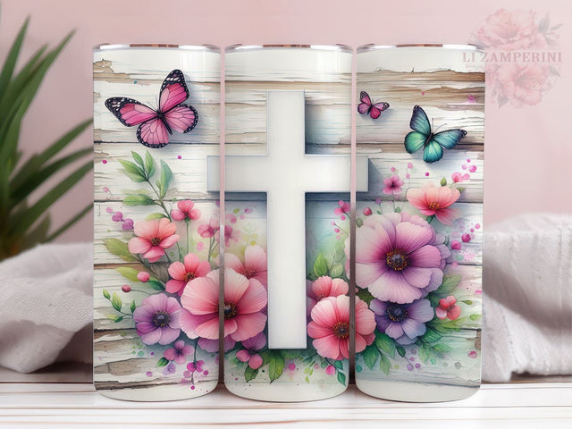 Floral Cross 20oz Tumbler Wrap PNG, Christian Tumbler Png, Straight & Tapered Tumbler Wrap, Instant Digital Download Sublimation Li Zamperini 