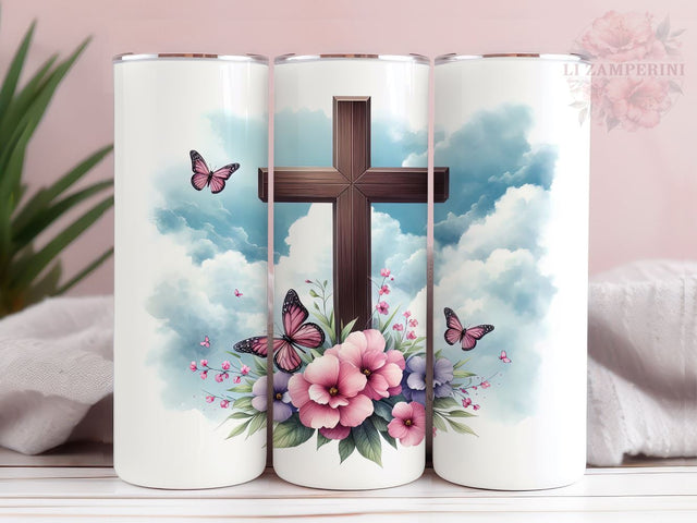 Floral Cross 20oz Tumbler Wrap PNG, Christian Tumbler Png, Straight & Tapered Tumbler Wrap, Instant Digital Download Sublimation Li Zamperini 