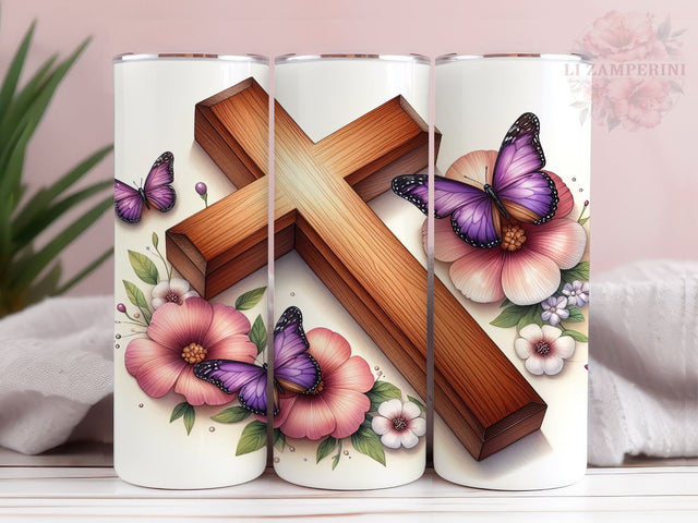 Floral Cross 20oz Tumbler Wrap PNG, Christian Tumbler Png, Straight & Tapered Tumbler Wrap, Instant Digital Download Sublimation Li Zamperini 