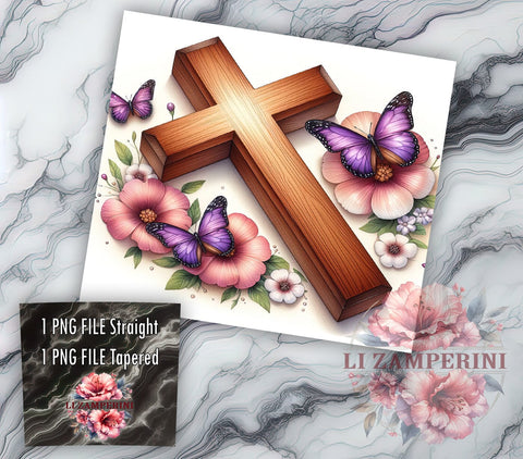 Floral Cross 20oz Tumbler Wrap PNG, Christian Tumbler Png, Straight & Tapered Tumbler Wrap, Instant Digital Download Sublimation Li Zamperini 