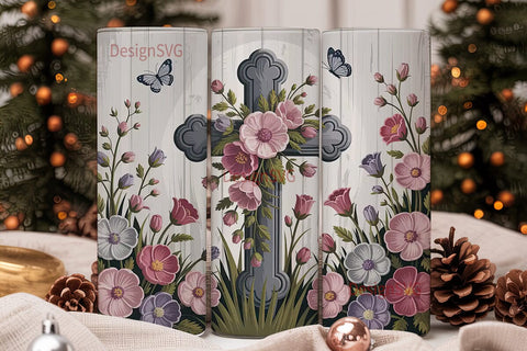 Floral Cross 20oz Tumbler Wrap Sublimation DesignSVG 