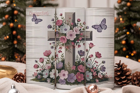 Floral Cross 20oz Tumbler Wrap Sublimation DesignSVG 