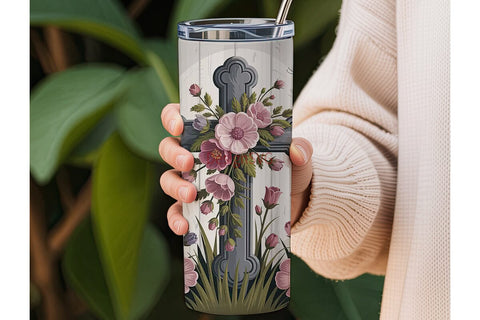 Floral Cross 20oz Tumbler Wrap Sublimation DesignSVG 