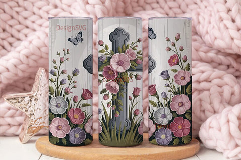 Floral Cross 20oz Tumbler Wrap Sublimation DesignSVG 