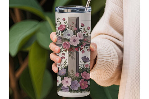 Floral Cross 20oz Tumbler Wrap Sublimation DesignSVG 