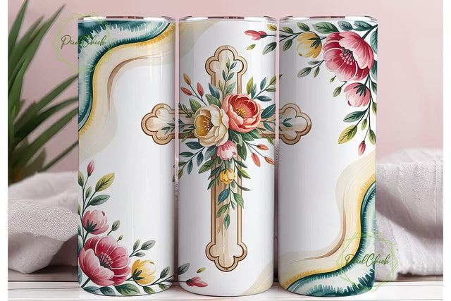 Floral Cross 20oz Tumbler Wrap Sublimation PixelChick 