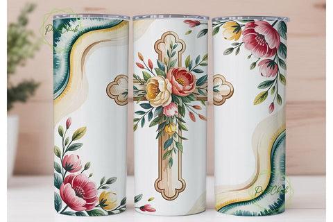 Floral Cross 20oz Tumbler Wrap Sublimation PixelChick 