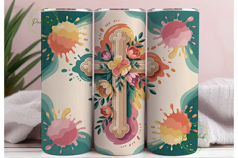Floral Cross 20oz Tumbler Wrap Sublimation PixelChick 
