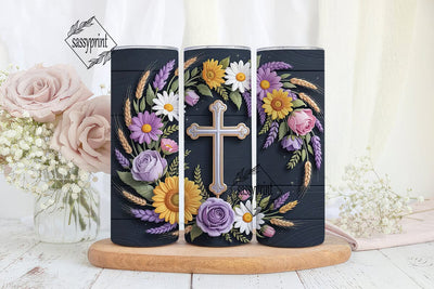 Floral Cross 20oz Tumbler Wrap Sublimation sassyprint 