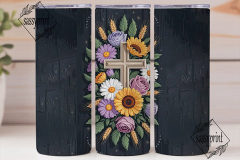 Floral Cross 20oz Tumbler Wrap Sublimation sassyprint 