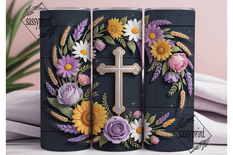 Floral Cross 20oz Tumbler Wrap Sublimation sassyprint 