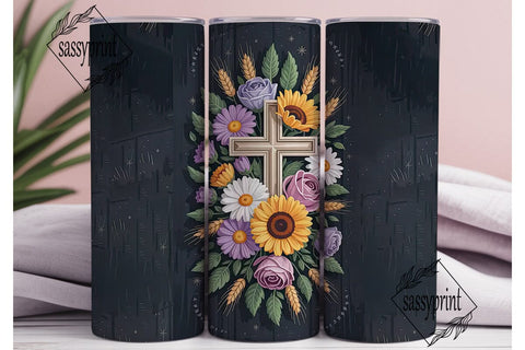 Floral Cross 20oz Tumbler Wrap Sublimation sassyprint 
