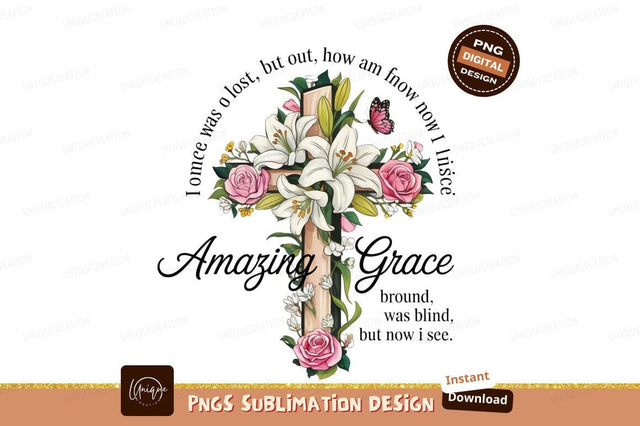 Floral Cross Amazing Grace Sublimation Design Sublimation Designangry 