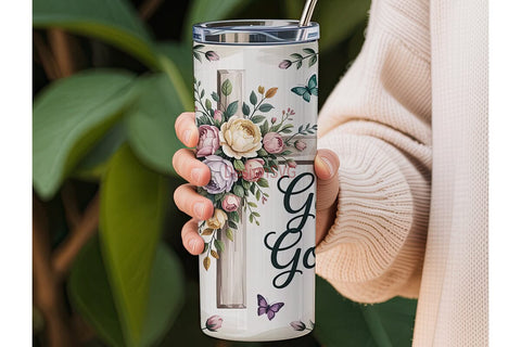 Floral Cross & Butterflies 20oz Tumbler Sublimation DesignSVG 