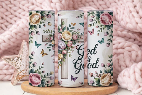 Floral Cross & Butterflies 20oz Tumbler Sublimation DesignSVG 