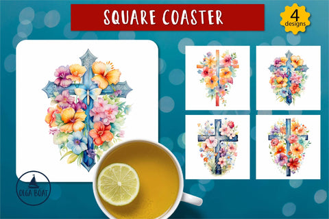 Floral cross coaster | Easter sublimation designs Sublimation Olga Boat Design 