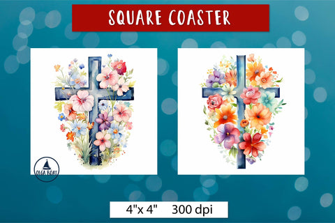 Floral cross coaster | Easter sublimation designs Sublimation Olga Boat Design 