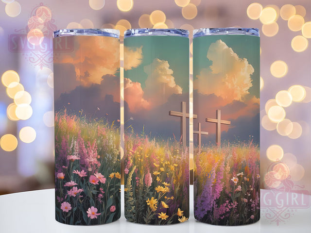 Floral Cross Faith 20oz Tumbler, Floral Faith Cup Wrap, Stainless Steel Scripture Design, Sublimation Tumbler Wrap, 20Oz Tumbler Design, Artistic Cross Cup, Stylish Christian Floral Wrap Sublimation SvggirlplusArt 