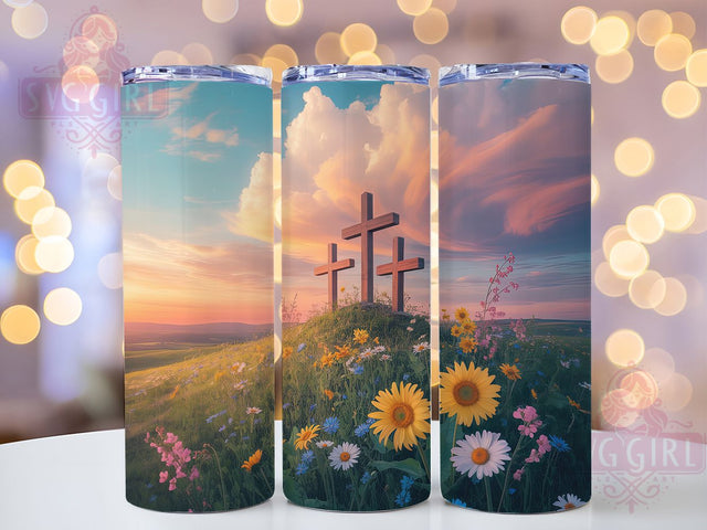 Floral Cross Faith 20oz Tumbler, Floral Faith Cup Wrap, Stainless Steel Scripture Design, Sublimation Tumbler Wrap, 20Oz Tumbler Design, Artistic Cross Cup, Stylish Christian Floral Wrap Sublimation SvggirlplusArt 