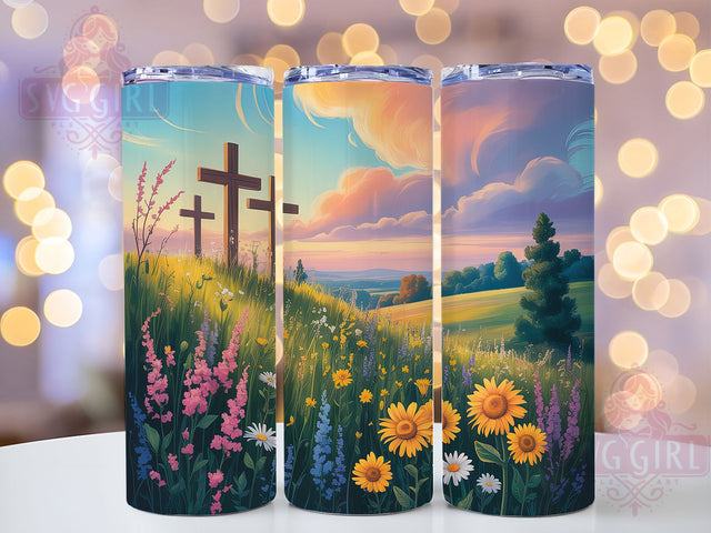 Floral Cross Faith 20oz Tumbler, Floral Faith Cup Wrap, Stainless Steel Scripture Design, Sublimation Tumbler Wrap, 20Oz Tumbler Design, Artistic Cross Cup, Stylish Christian Floral Wrap Sublimation SvggirlplusArt 