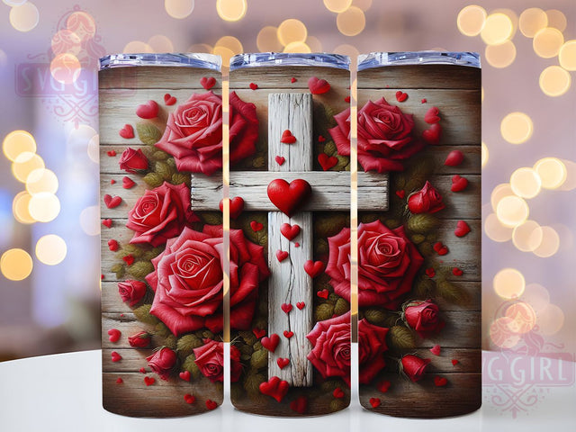 Floral Cross Hearts Christian Tumbler, Floral Roses Tumbler, Faith Christian Wrap, Stylish 20oz Wrap, Sublimation Design, Trendy Gift Idea, Inspirational Christian Tumbler Sublimation SvggirlplusArt 