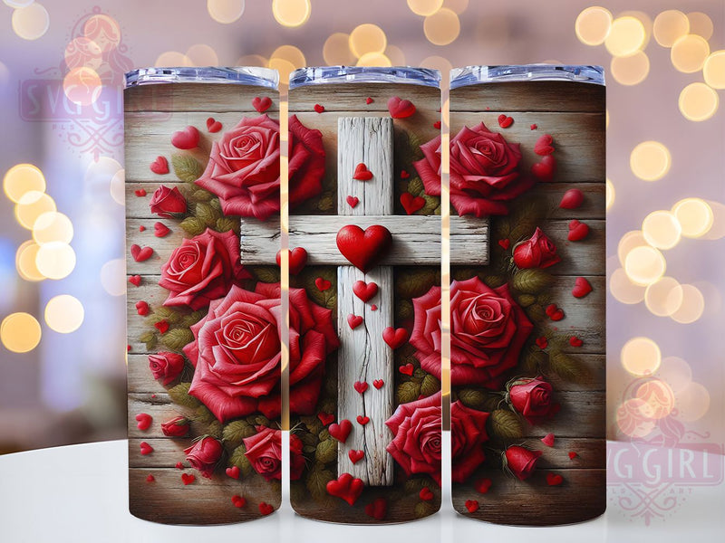 Floral Cross Hearts Christian Tumbler, Floral Roses Tumbler, Faith Christian Wrap, Stylish 20oz Wrap, Sublimation Design, Trendy Gift Idea, Inspirational Christian Tumbler Sublimation SvggirlplusArt 