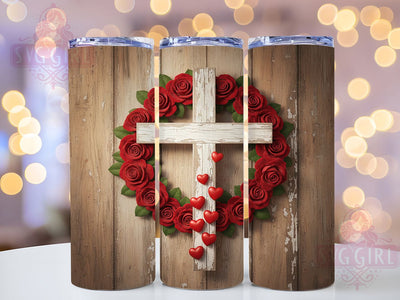 Floral Cross Hearts Christian Tumbler, Floral Roses Tumbler, Faith Christian Wrap, Stylish 20oz Wrap, Sublimation Design, Trendy Gift Idea, Inspirational Christian Tumbler Sublimation SvggirlplusArt 