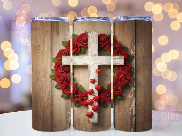 Floral Cross Hearts Christian Tumbler, Floral Roses Tumbler, Faith Christian Wrap, Stylish 20oz Wrap, Sublimation Design, Trendy Gift Idea, Inspirational Christian Tumbler Sublimation SvggirlplusArt 
