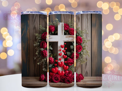 Floral Cross Hearts Christian Tumbler, Floral Roses Tumbler, Faith Christian Wrap, Stylish 20oz Wrap, Sublimation Design, Trendy Gift Idea, Inspirational Christian Tumbler Sublimation SvggirlplusArt 