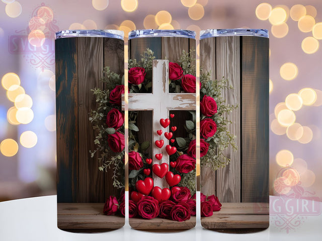 Floral Cross Hearts Christian Tumbler, Floral Roses Tumbler, Faith Christian Wrap, Stylish 20oz Wrap, Sublimation Design, Trendy Gift Idea, Inspirational Christian Tumbler Sublimation SvggirlplusArt 