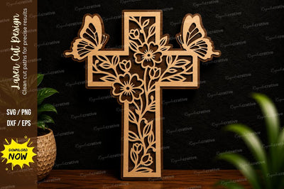 Floral Cross Laser Cut SVG Design SVG Regulrcrative 