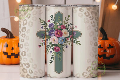 Floral Cross Leopard 20oz Tumbler Wrap Sublimation PixelChick 