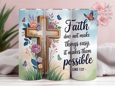 Floral Cross Luke 137 20oz Tumbler, Christian Scripture, Luke 137, Faith Theme, 20oz Wrap, Sublimation Design, PNG File Sublimation Li Zamperini 