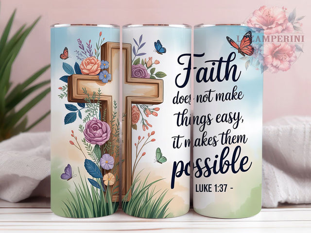 Floral Cross Luke 137 20oz Tumbler, Christian Scripture, Luke 137, Faith Theme, 20oz Wrap, Sublimation Design, PNG File Sublimation Li Zamperini 